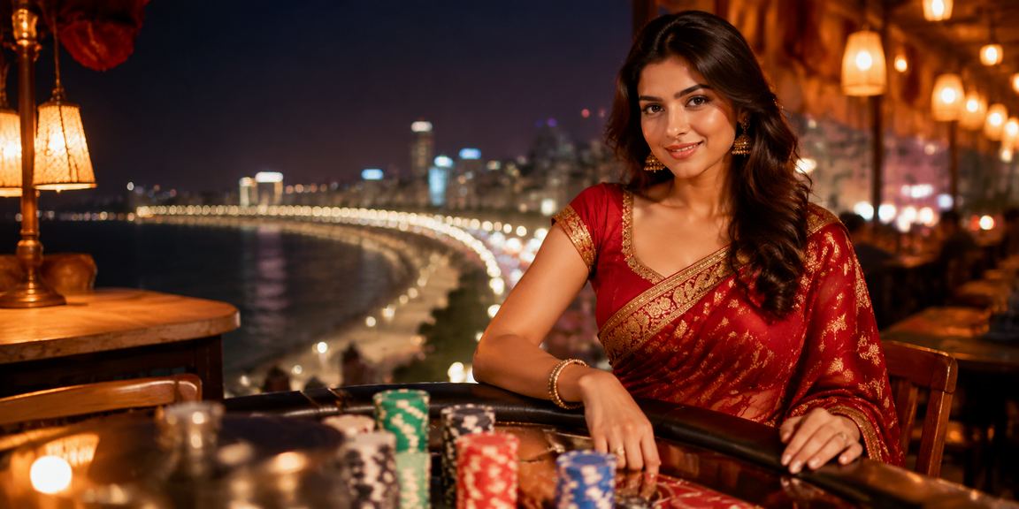 View of Marine Drive with night lights and betting theme